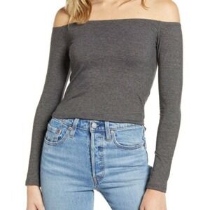 BP Off Shoulder Top Womens Size S Gray Long Sleeve Cropped Shirt Casual Festival